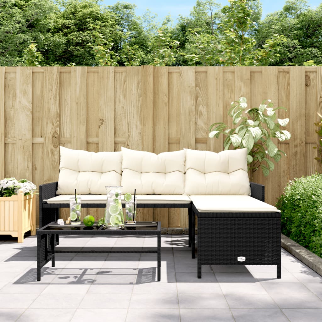 Tuinbank met tafel kussens L-vormig poly rattan