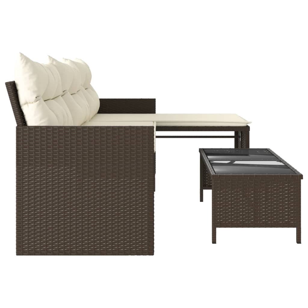 Tuinbank met tafel kussens L-vormig poly rattan