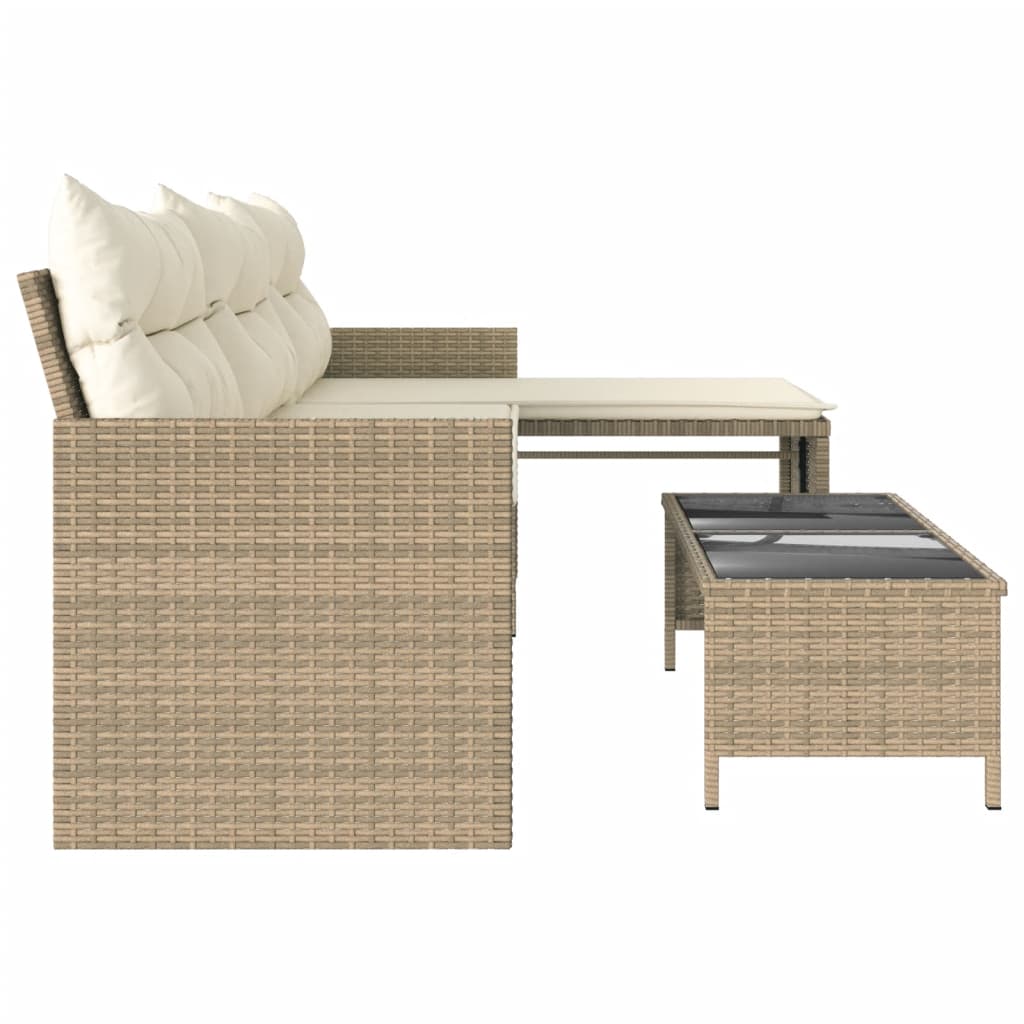 Tuinbank met tafel kussens L-vormig poly rattan