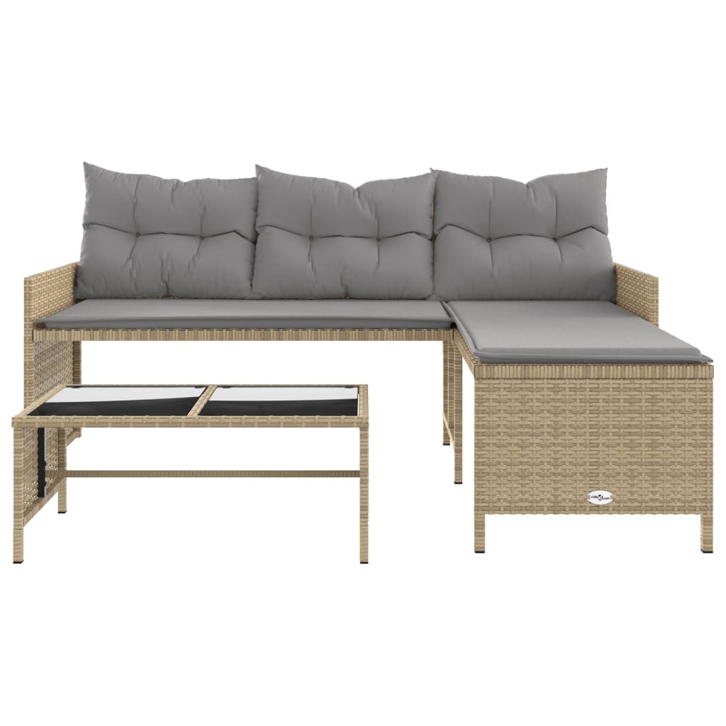 Tuinbank met tafel kussens L-vormig poly rattan