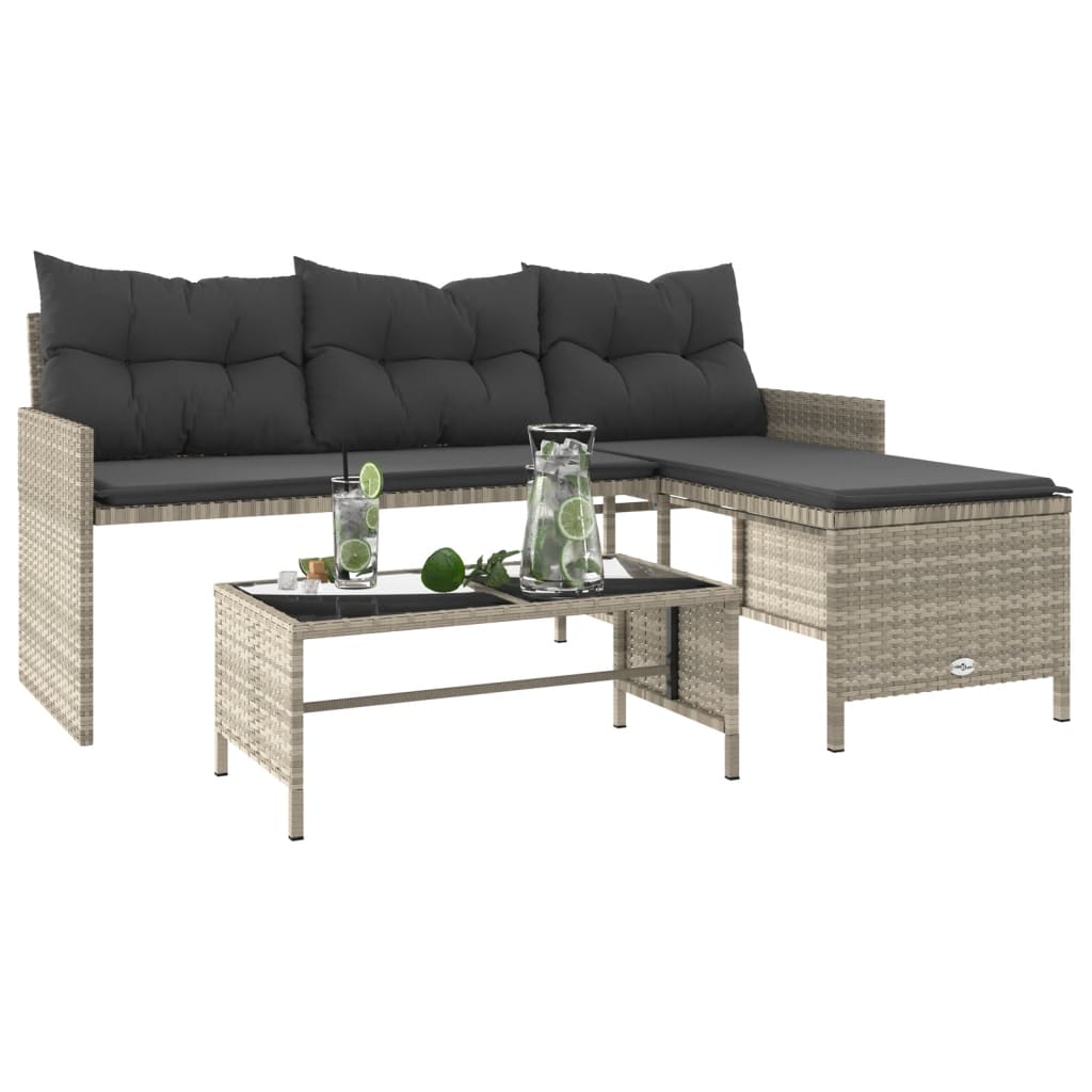 Tuinbank met tafel kussens L-vormig poly rattan