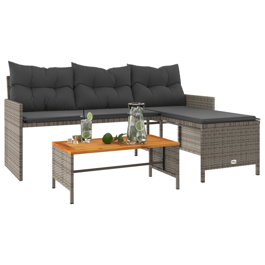 Tuinbank met tafel kussens L-vormig poly rattan