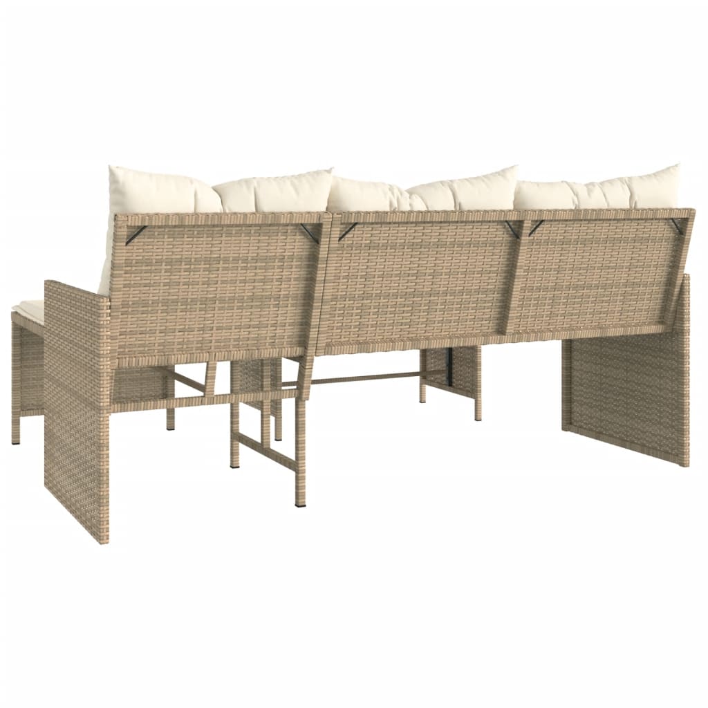 Tuinbank met tafel kussens L-vormig poly rattan