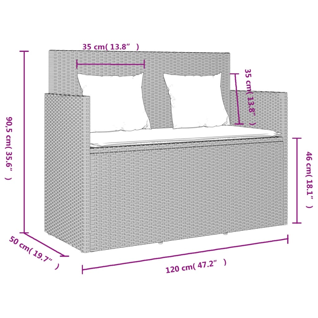 Tuinbank met kussens poly rattan