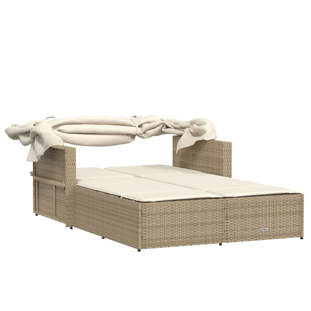 Ligbed 2-persoons met luifel en kussens poly rattan