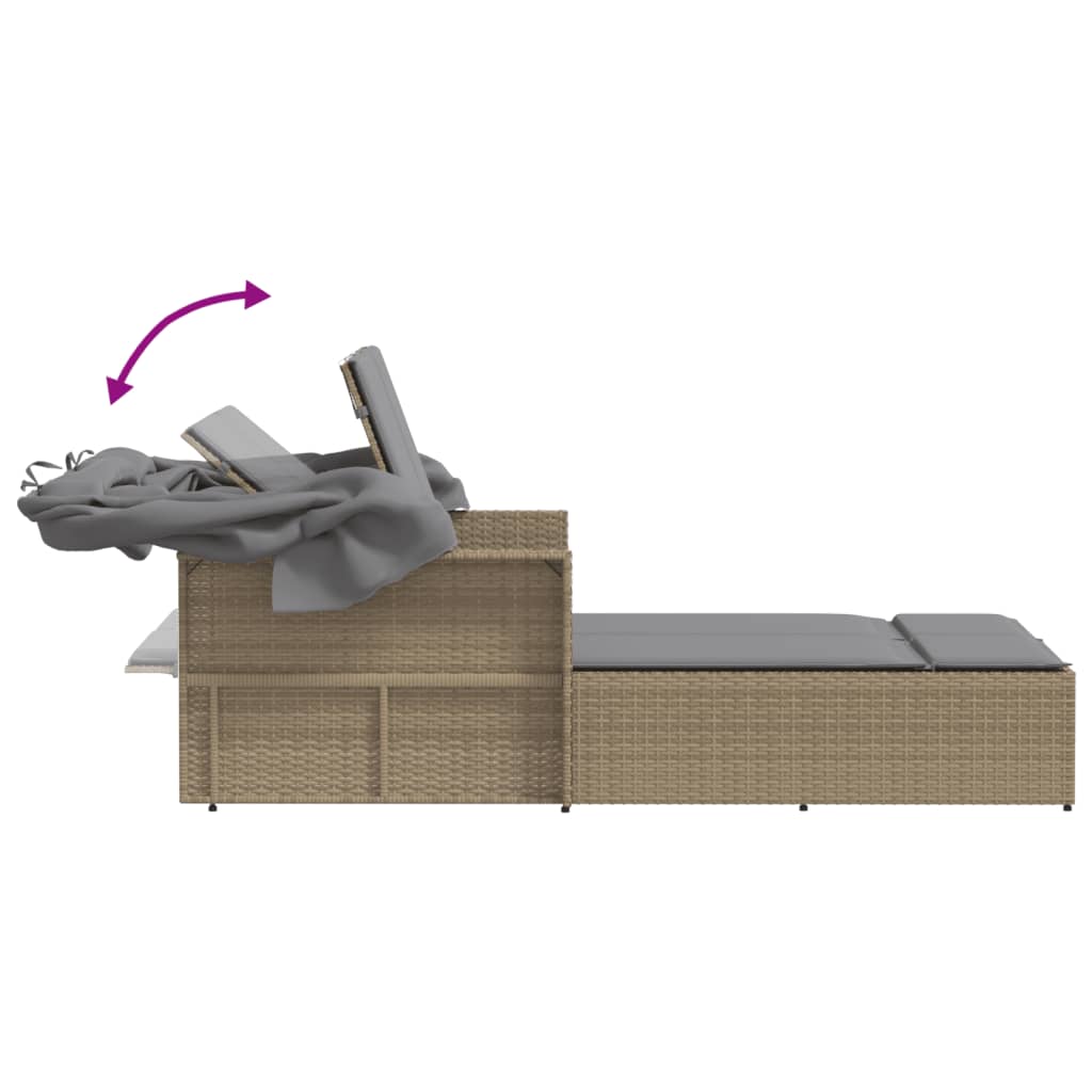 Ligbed 2-persoons met luifel en kussens poly rattan