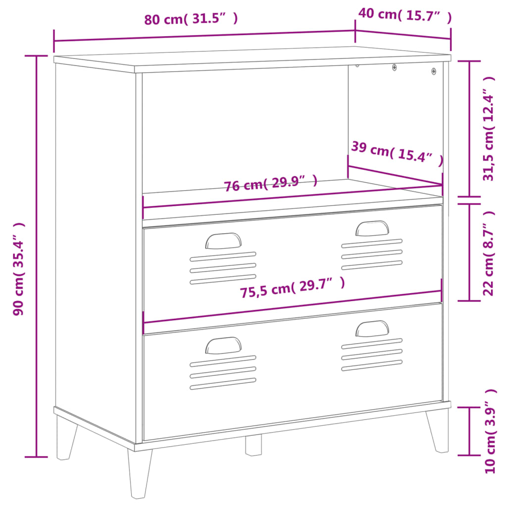 Boekenkast VIKEN 80x40x90 cm bewerkt hout