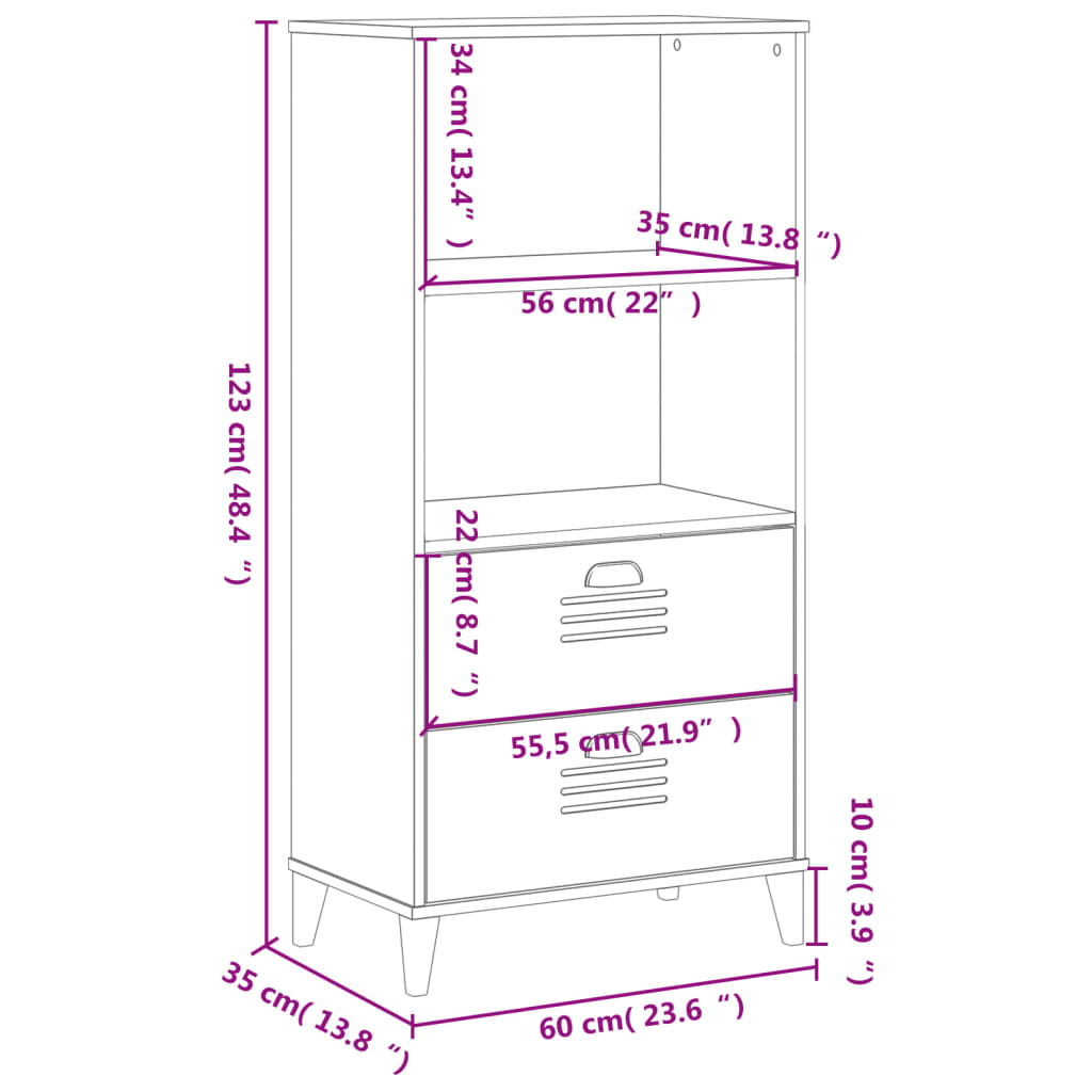 Boekenkast VIKEN 60x35x123 cm bewerkt hout