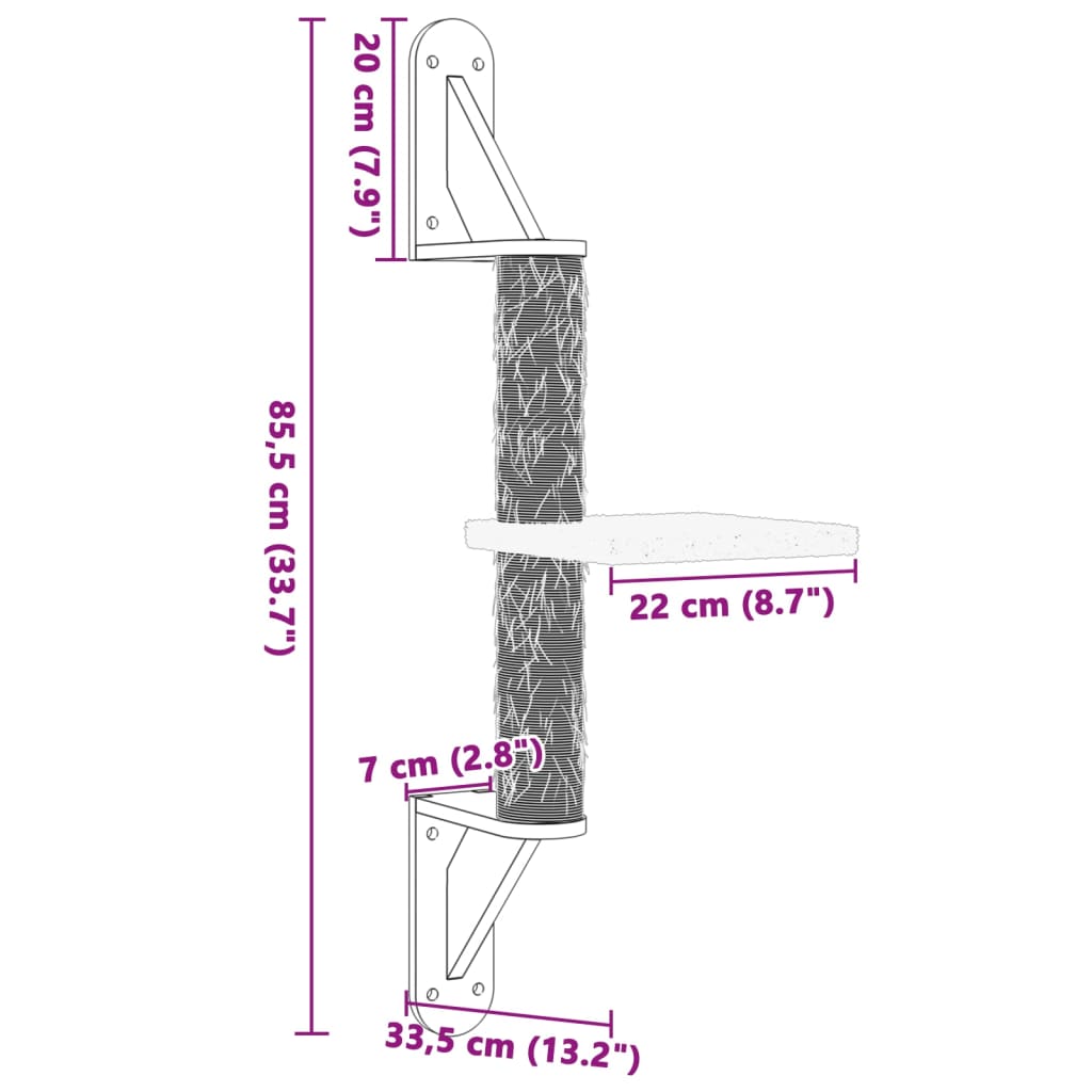 Kattenmeubel wandgemonteerd met krabpaal 85,5 cm crèmekleurig