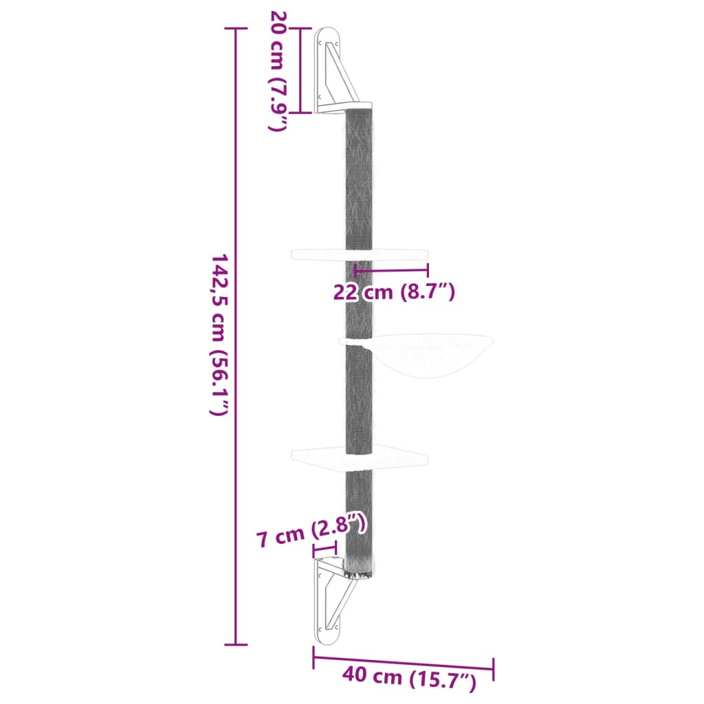 Kattenmeubel wandgemonteerd met krabpaal 142,5 cm