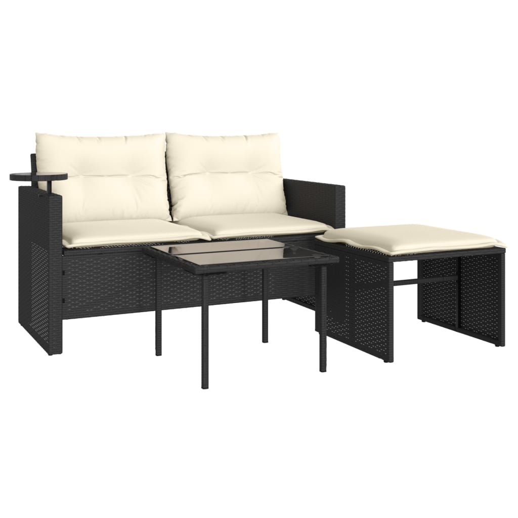 3-delige Loungeset met kussens poly rattan