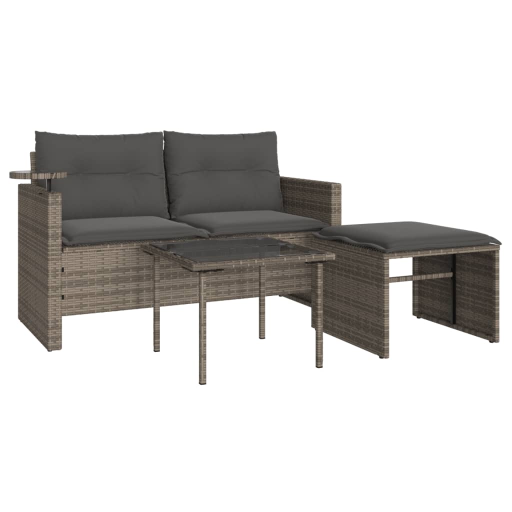 3-delige Loungeset met kussens poly rattan