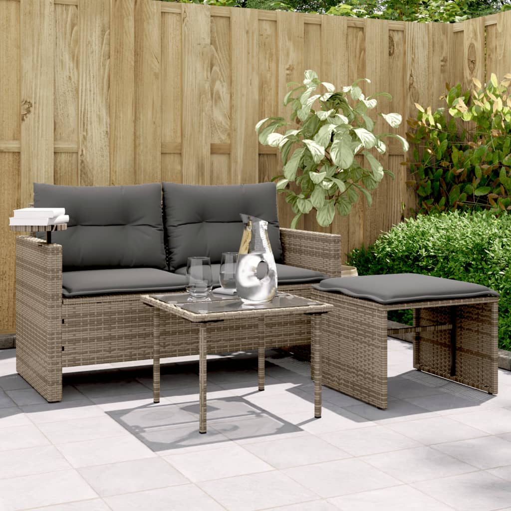 3-delige Loungeset met kussens poly rattan