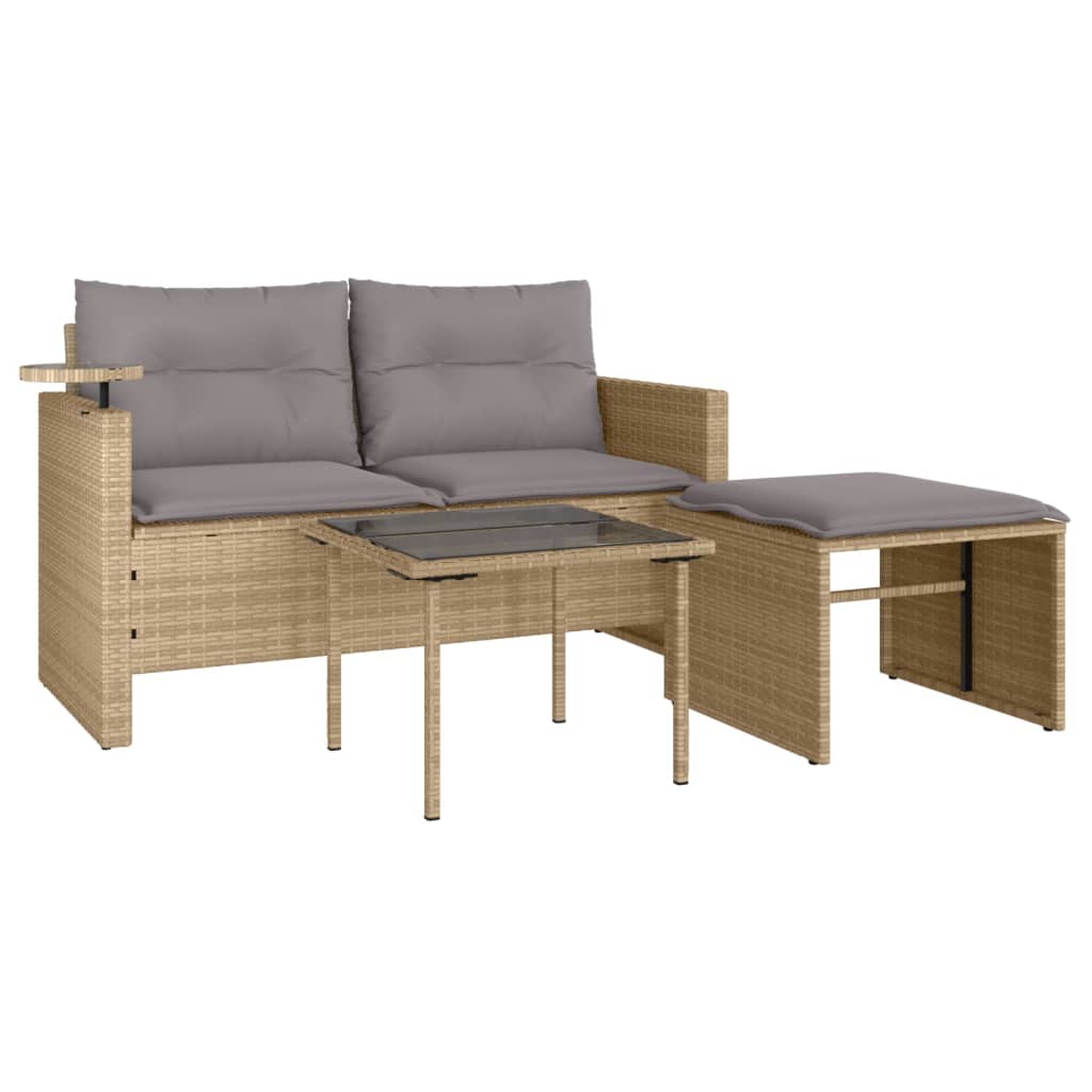 3-delige Loungeset met kussens poly rattan