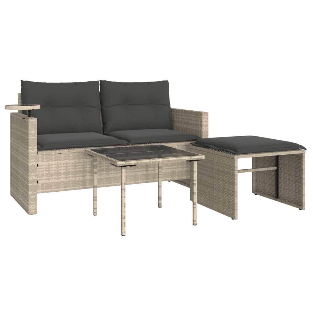 3-delige Loungeset met kussens poly rattan