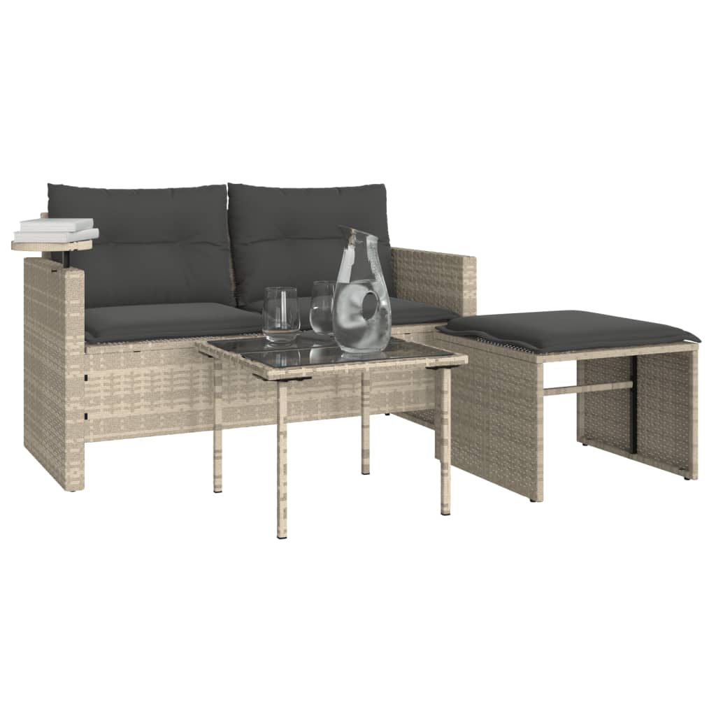 3-delige Loungeset met kussens poly rattan