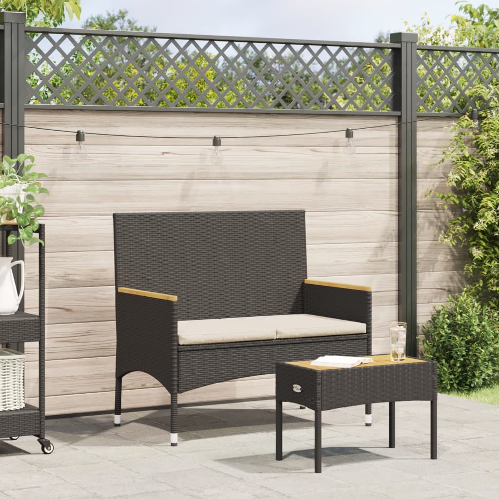 Tuinbank 2-zits met kussens en tafel poly rattan