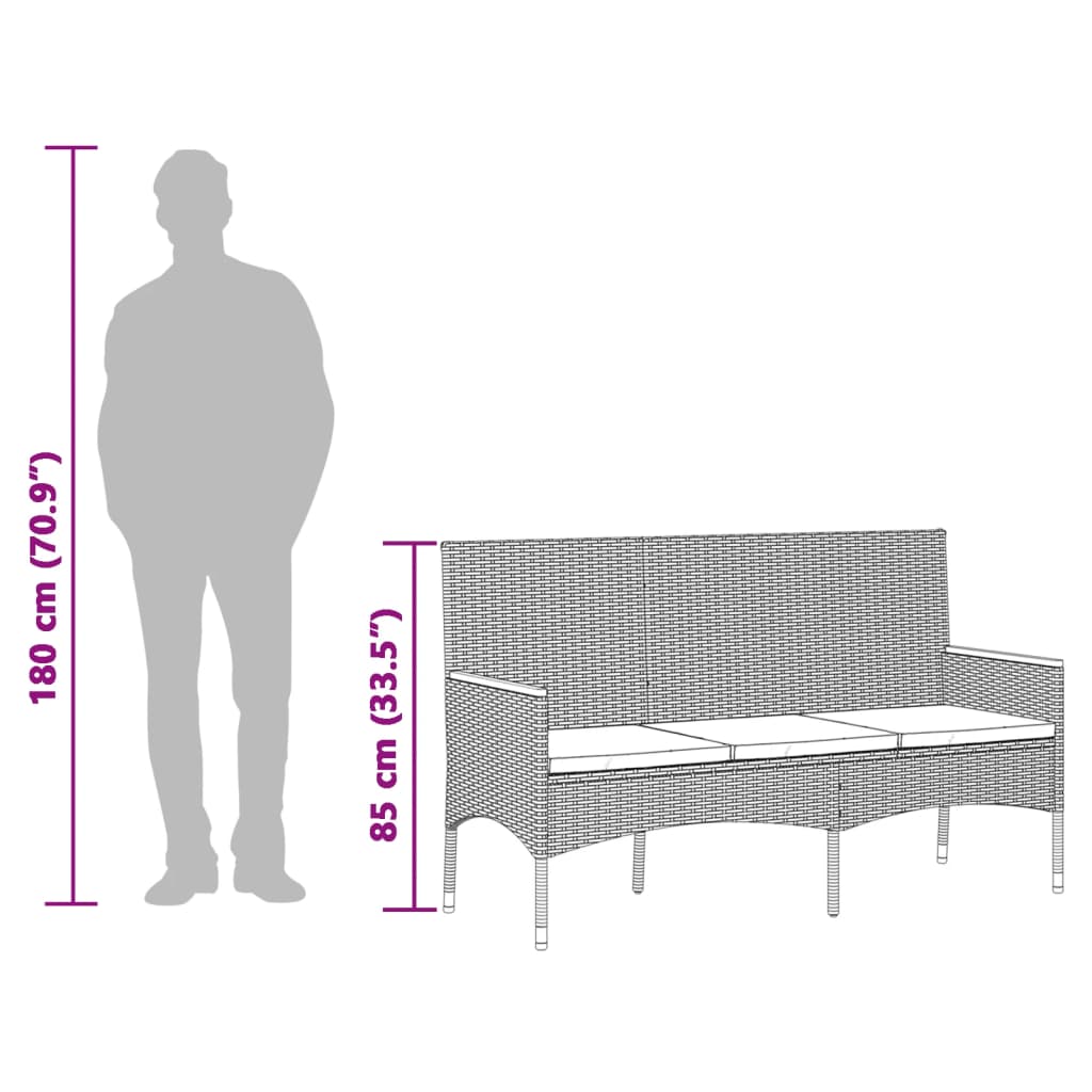 Tuinbank 3-zits met kussens poly rattan