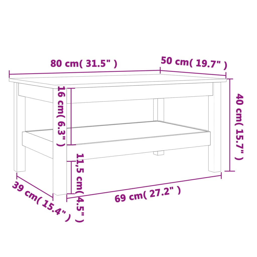 Salontafel 35x35x40 cm massief grenenhout