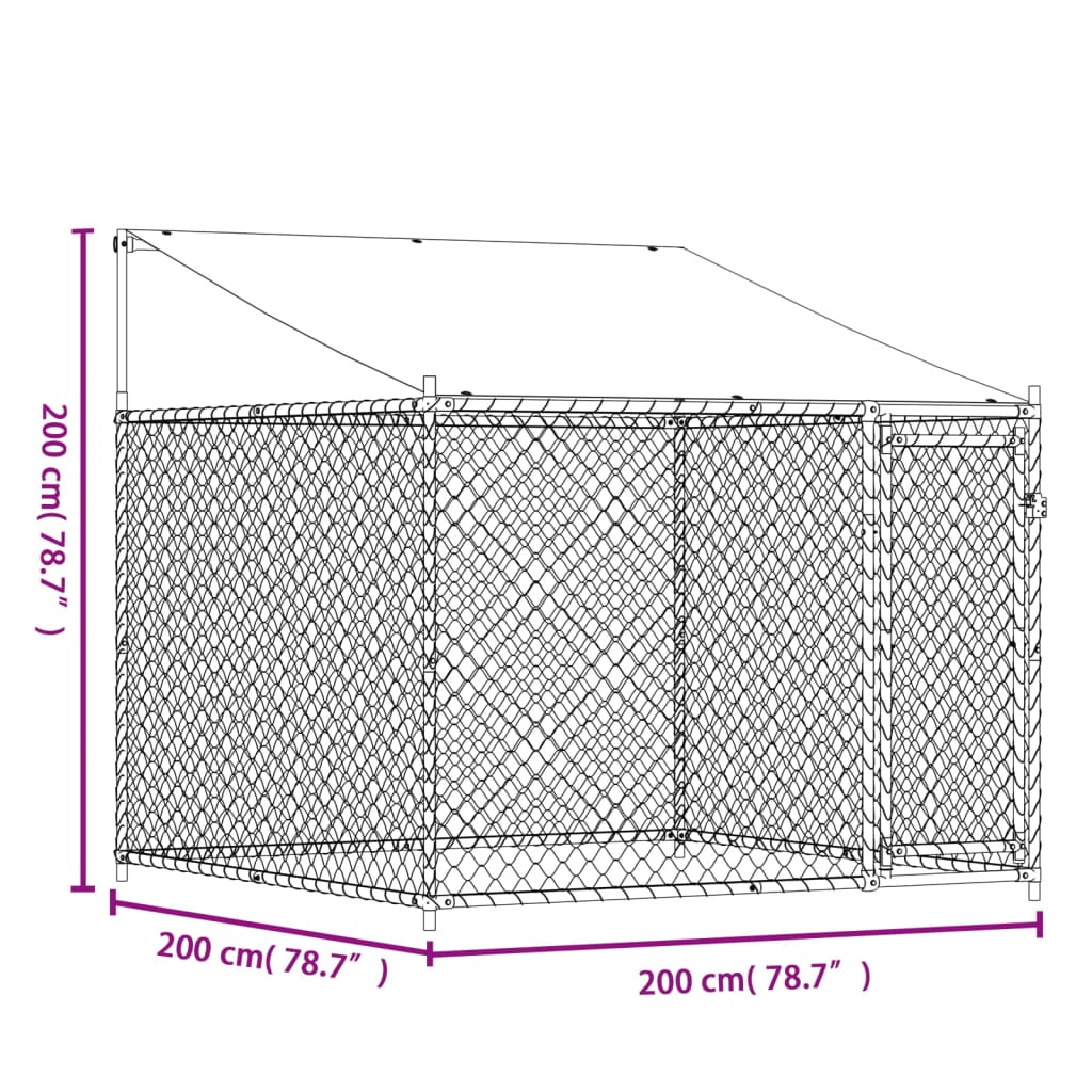 Hondenhok met dak en deuren 4x2x2 m gegalvaniseerd staal grijs