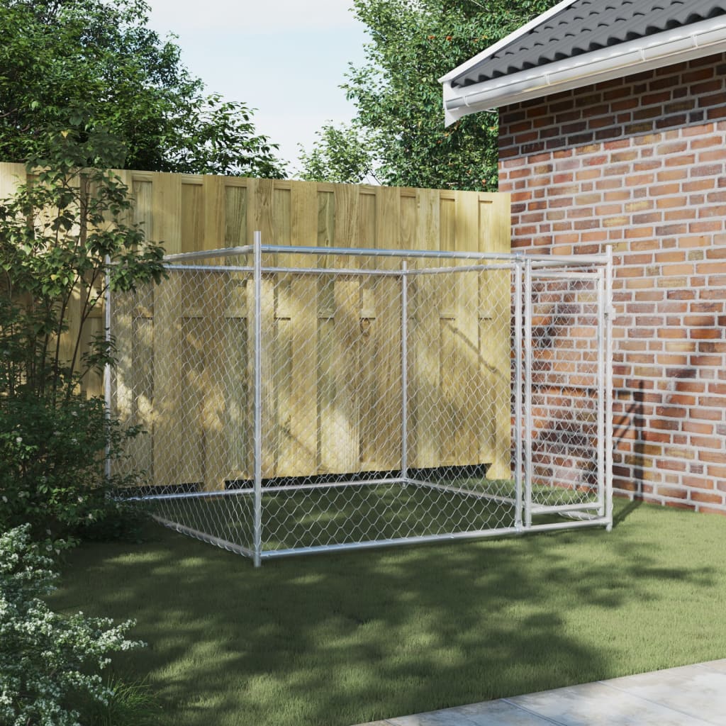 Hondenhok met deur 6x2x1,5 m gegalvaniseerd staal grijs