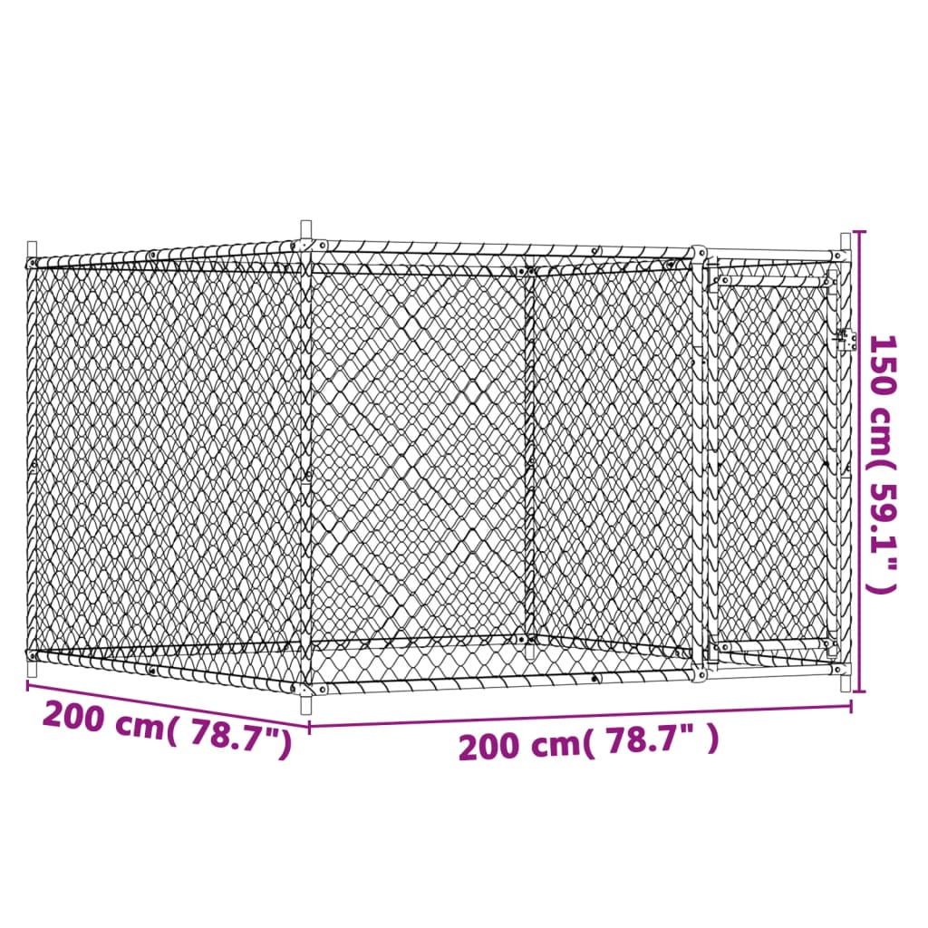 Hondenhok met deur 6x2x1,5 m gegalvaniseerd staal grijs