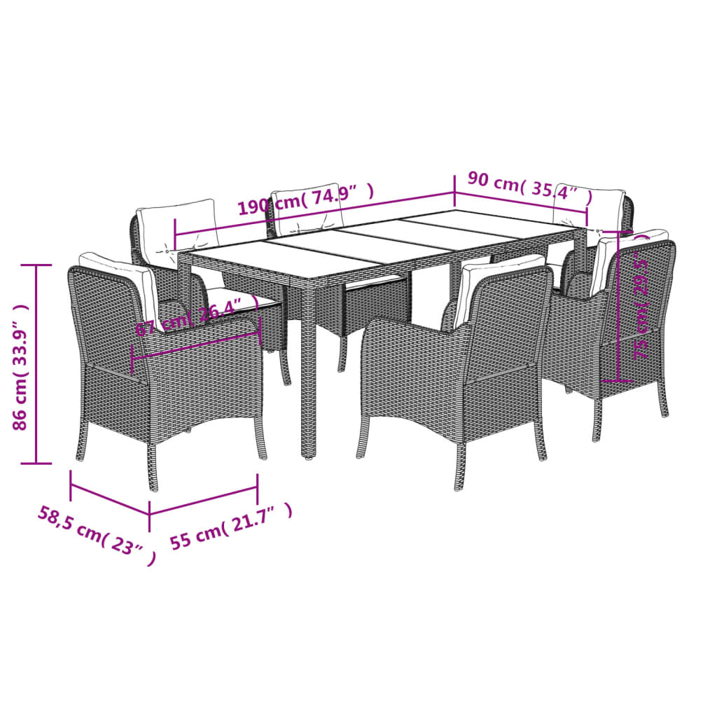 3-delige Tuinset met kussens poly rattan