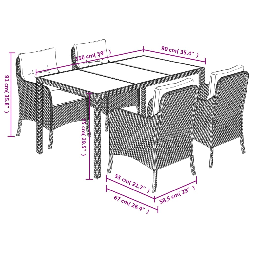 3-delige Tuinset met kussens poly rattan