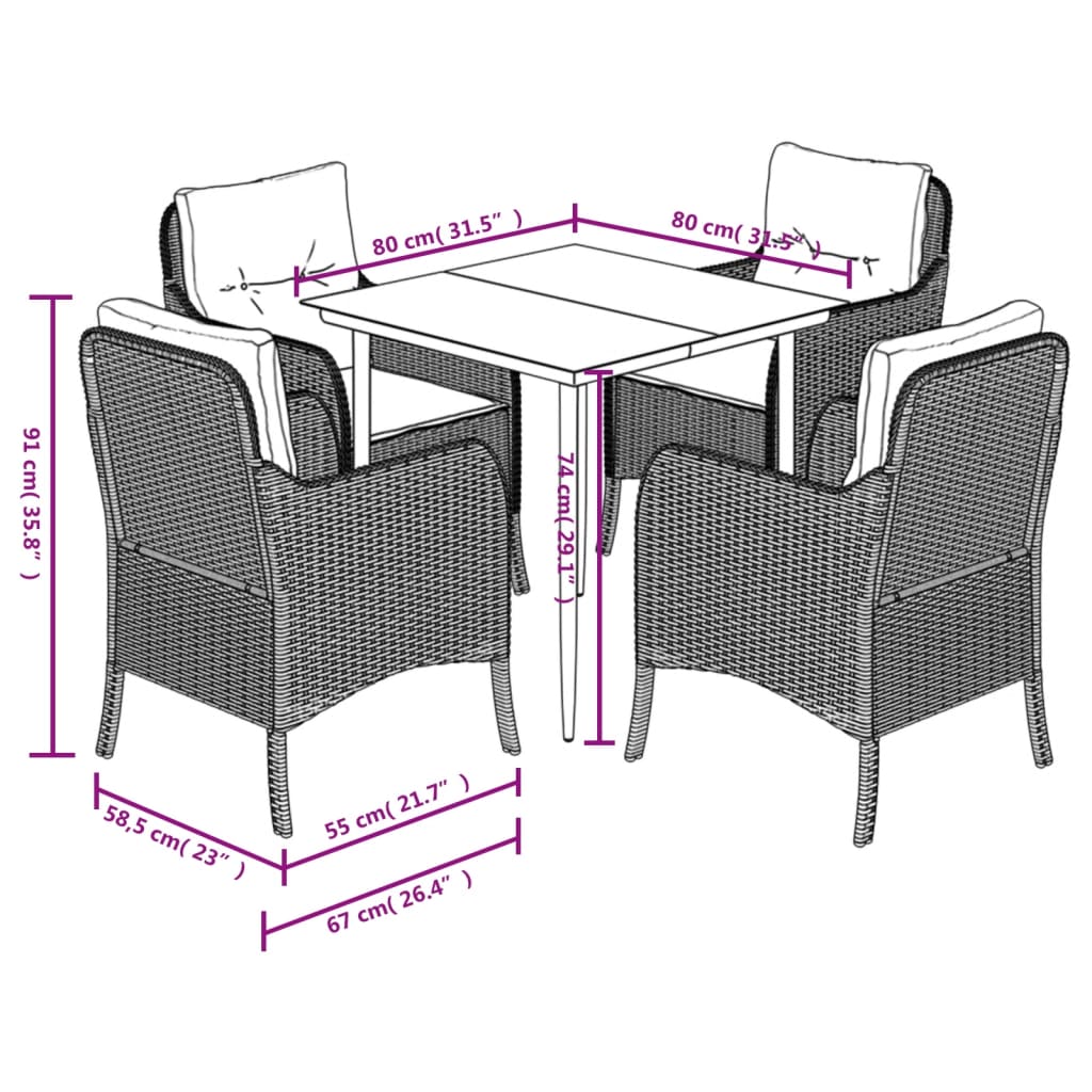 3-delige Tuinset met kussens poly rattan zwart