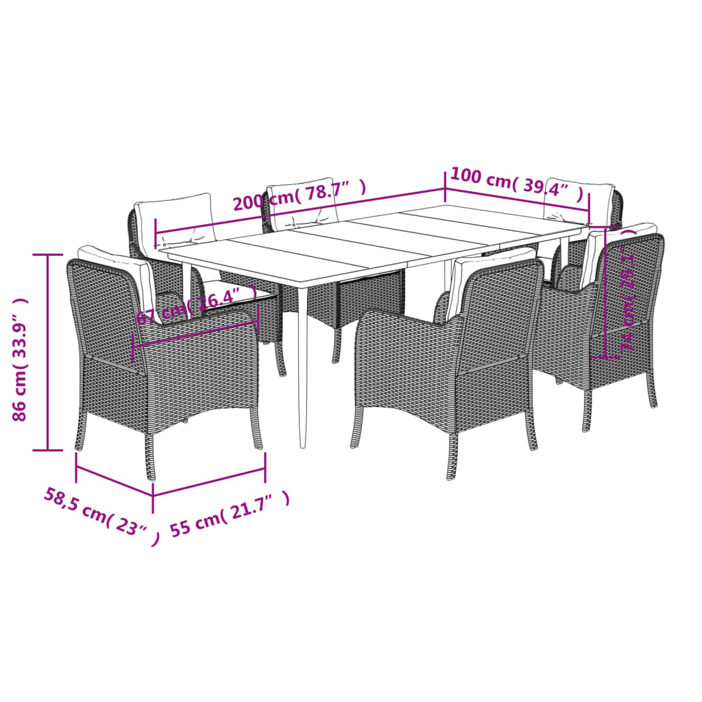 3-delige Tuinset met kussens poly rattan zwart