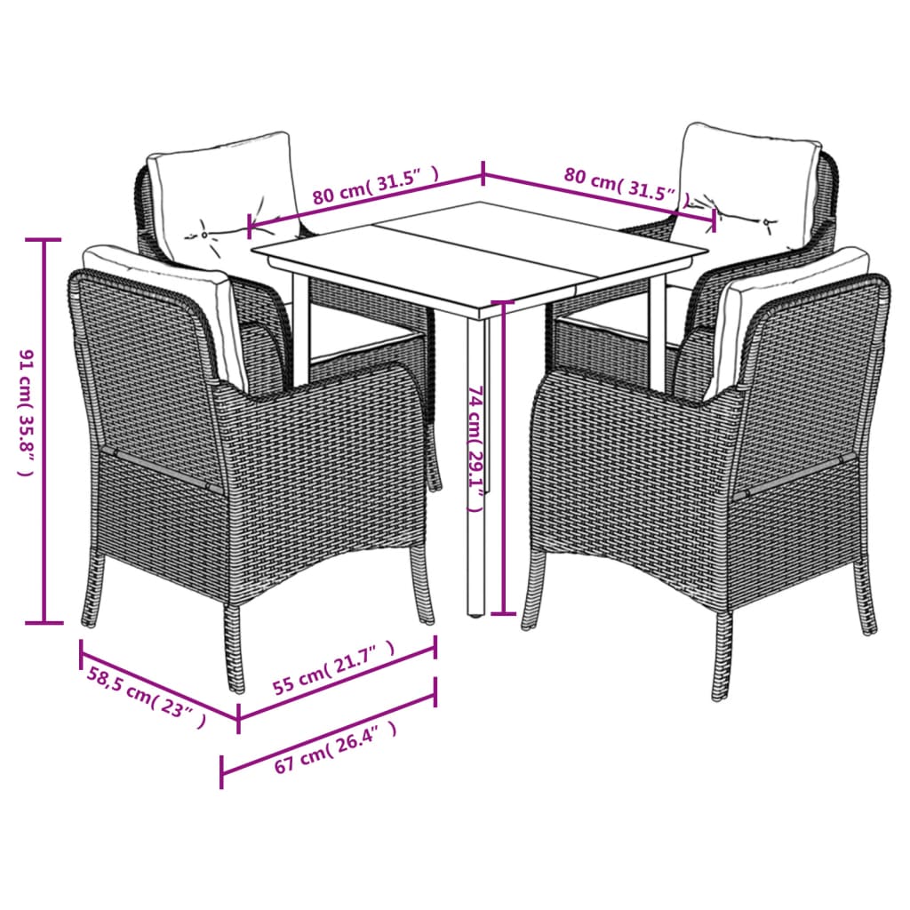 3-delige Tuinset met kussens poly rattan zwart