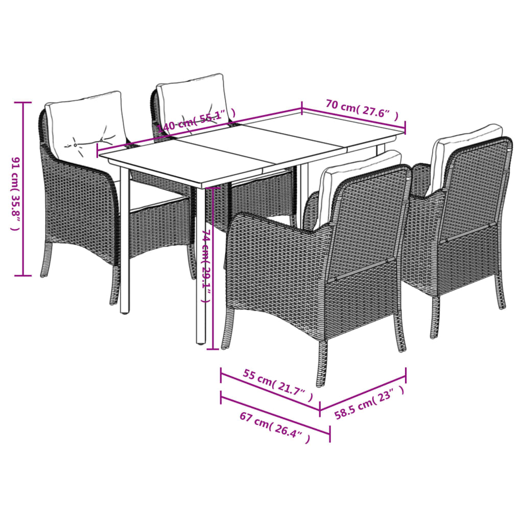 3-delige Tuinset met kussens poly rattan zwart