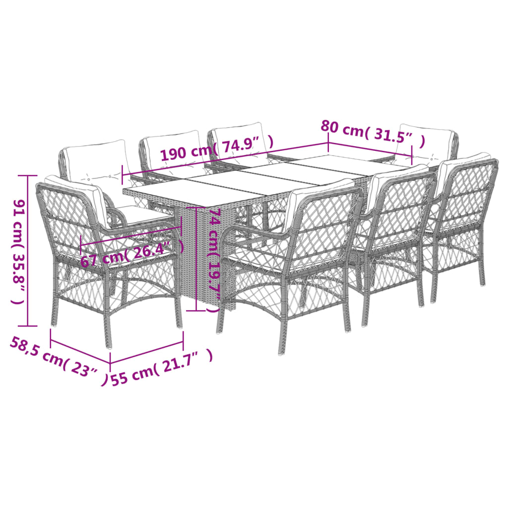 9-delige Tuinset met kussens poly rattan