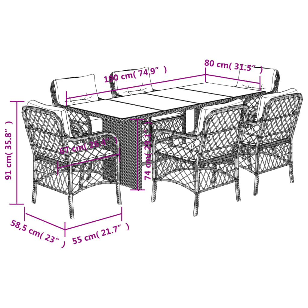 9-delige Tuinset met kussens poly rattan