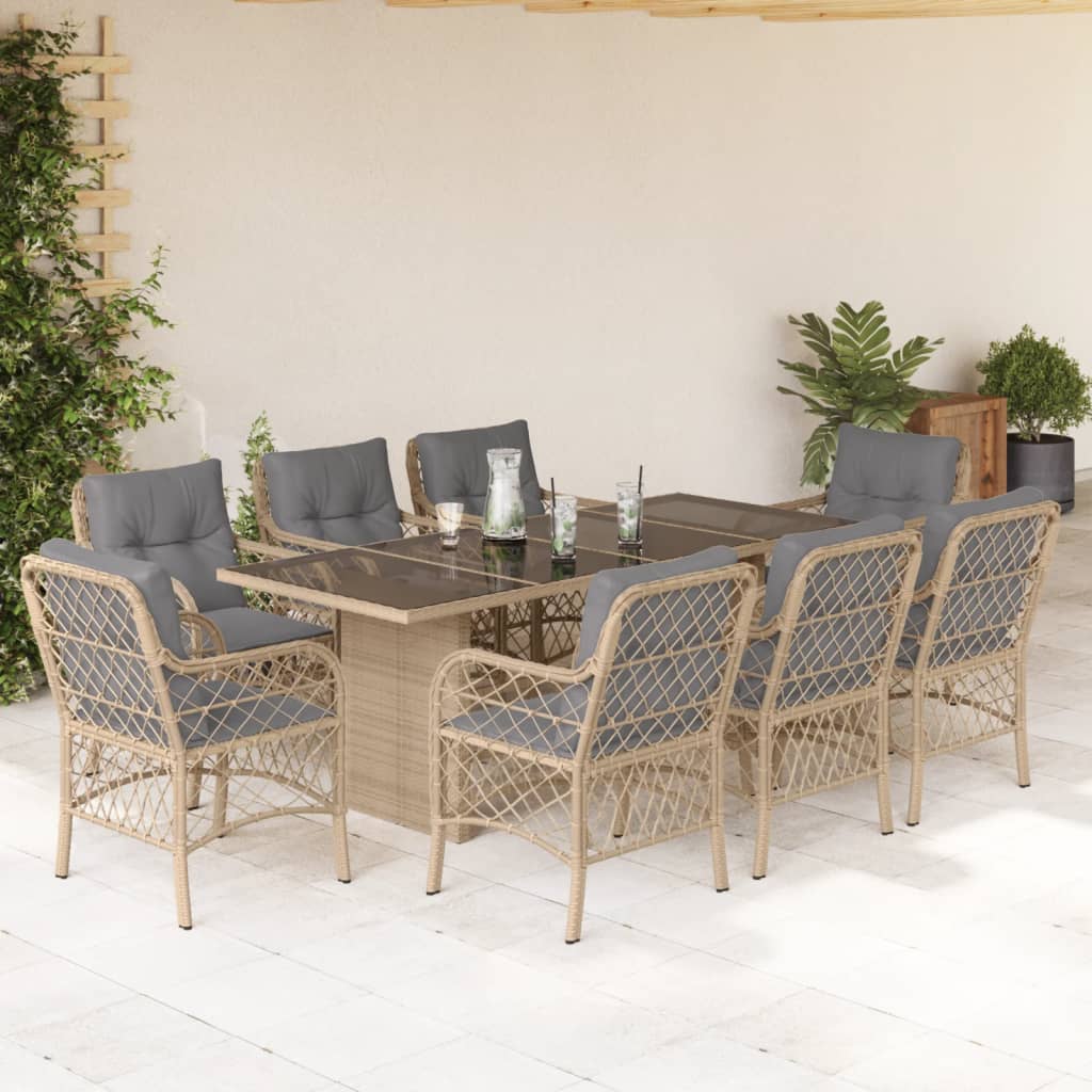 9-delige Tuinset met kussens poly rattan