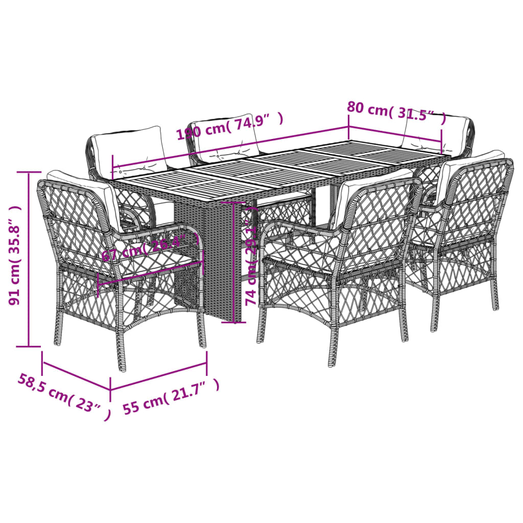 9-delige Tuinset met kussens poly rattan