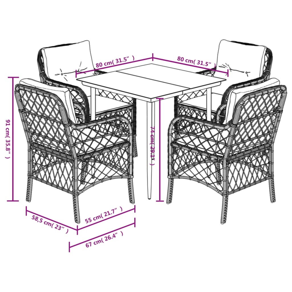 9-delige Tuinset poly rattan zwart