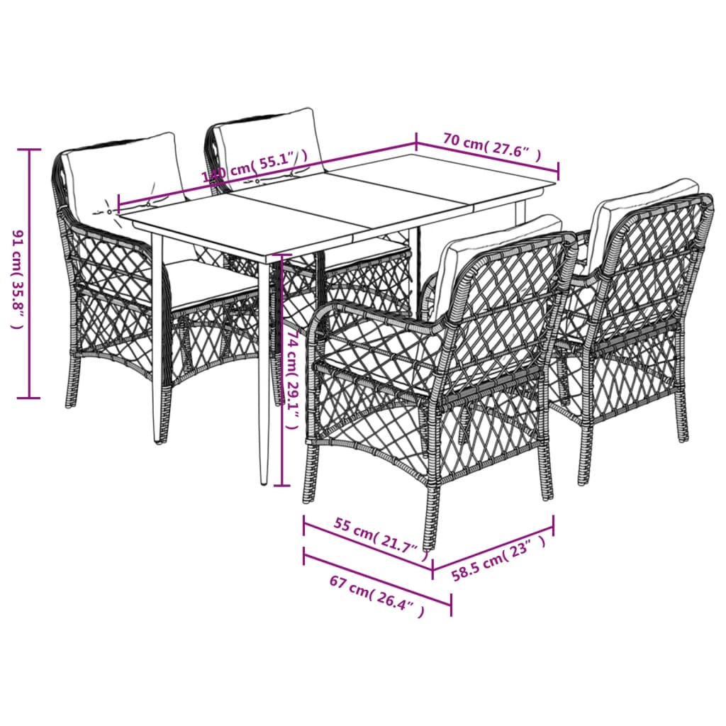 9-delige Tuinset poly rattan zwart