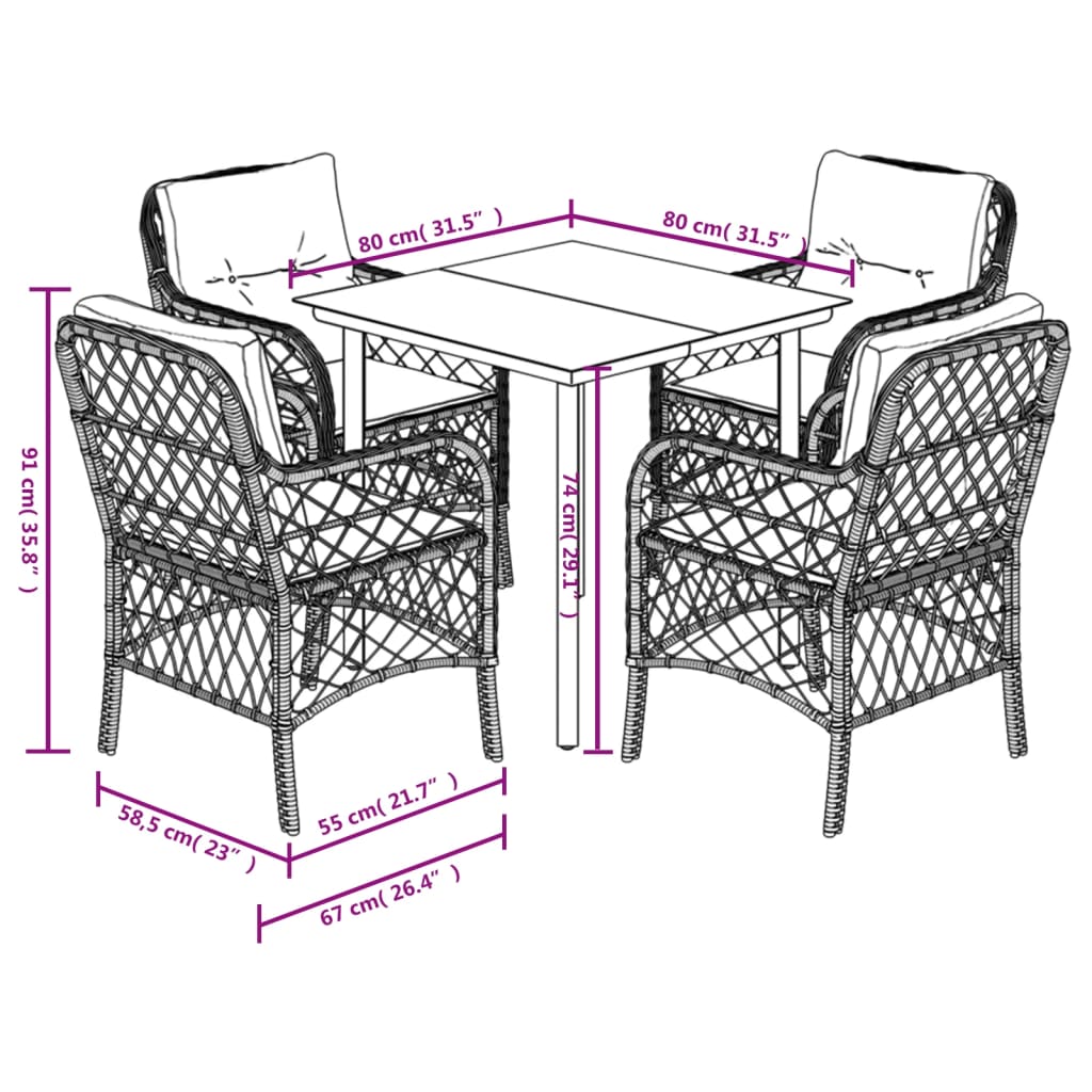 9-delige Tuinset poly rattan zwart