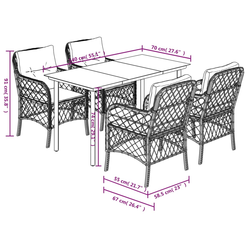 9-delige Tuinset poly rattan zwart