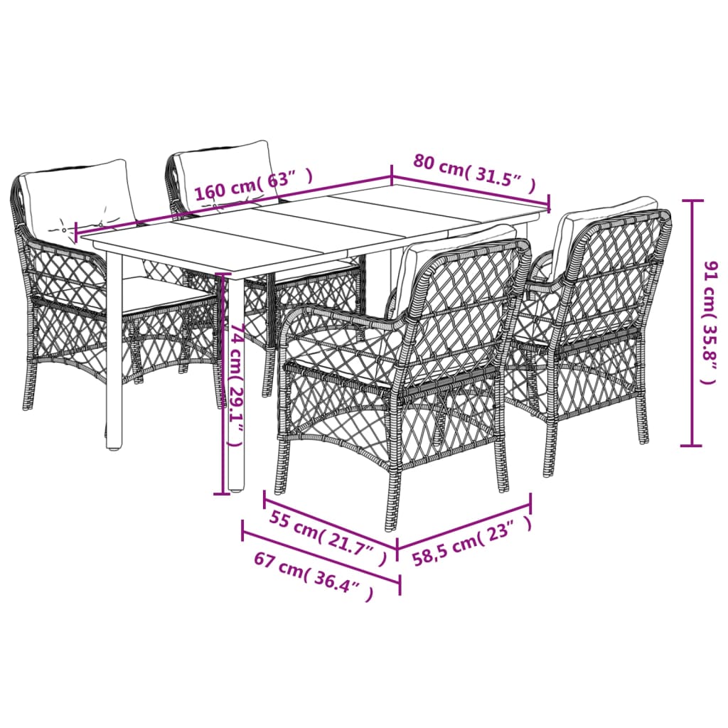 9-delige Tuinset poly rattan zwart