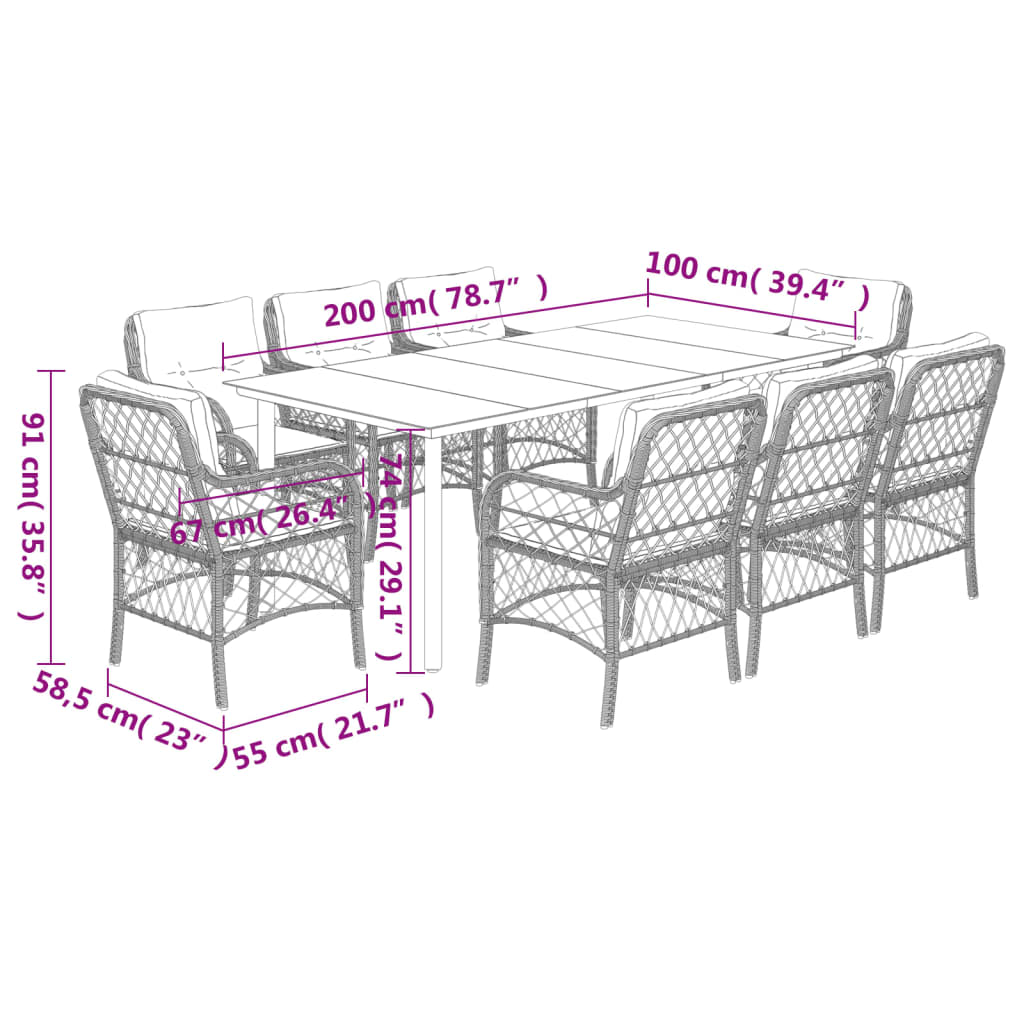 9-delige Tuinset poly rattan zwart