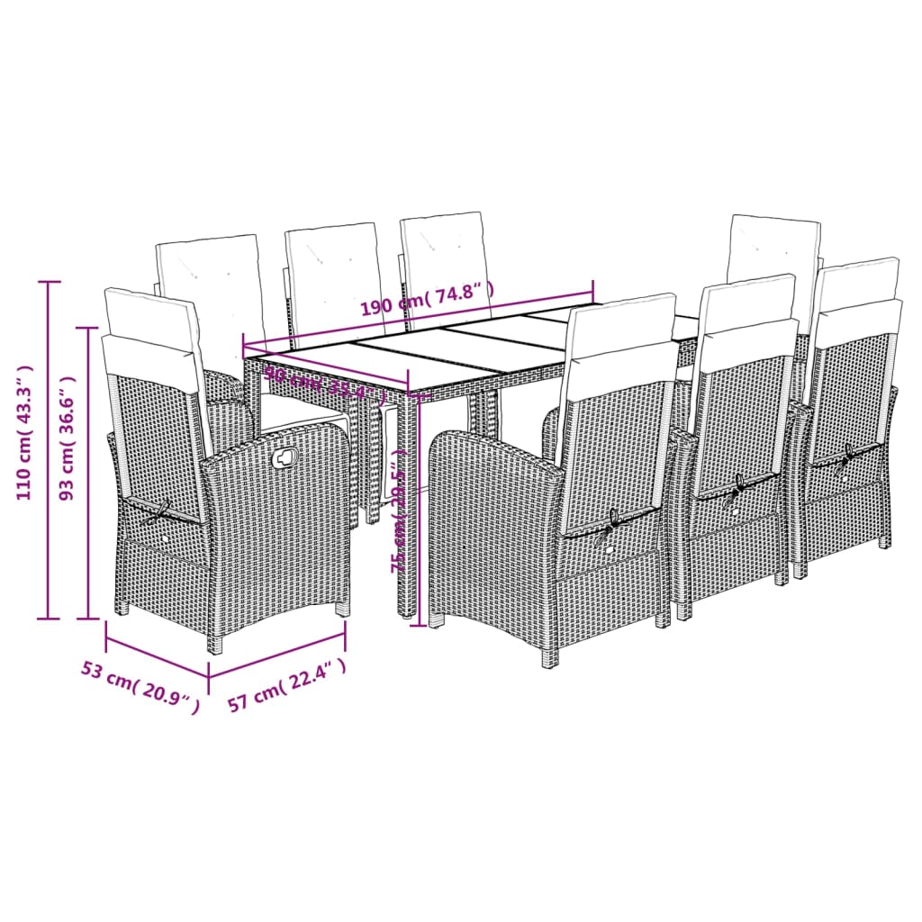 9-delige Tuinset poly rattan