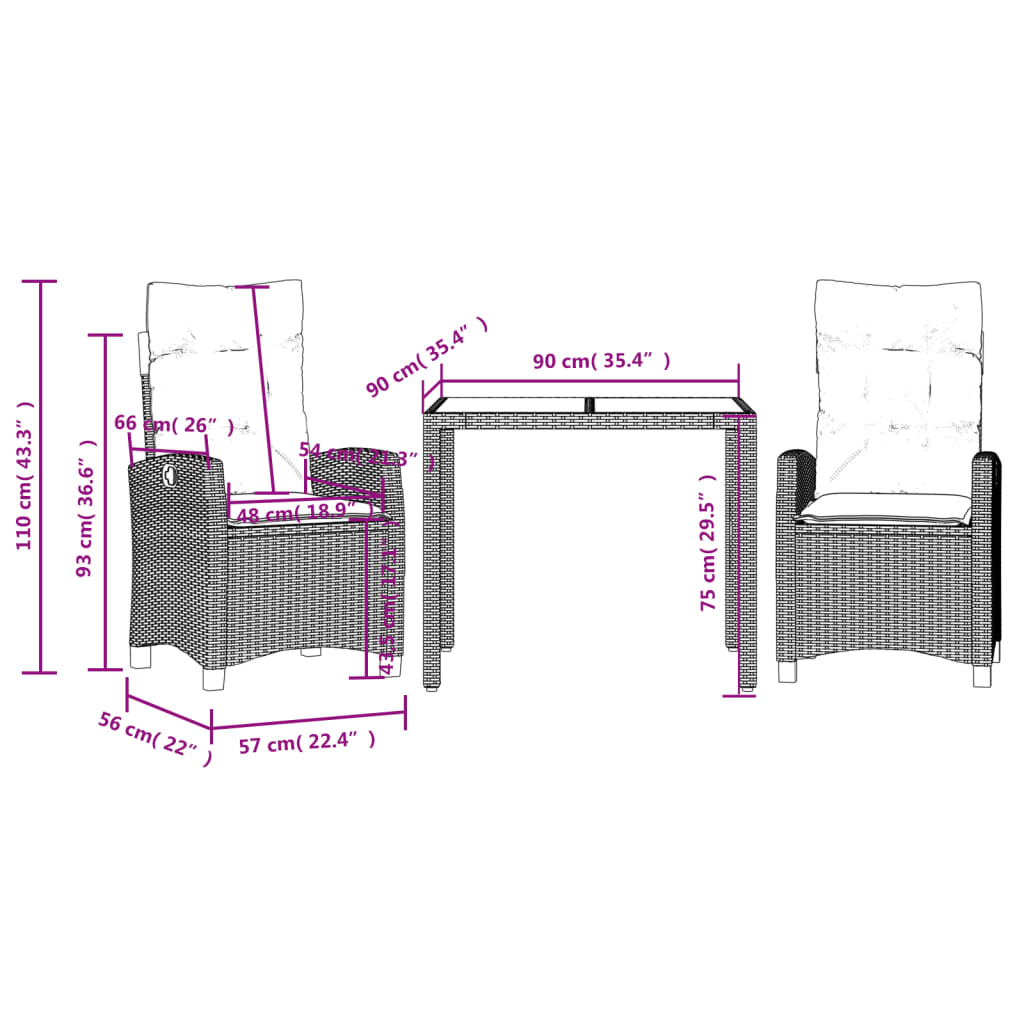 5-delige Tuinset met kussens poly rattan zwart