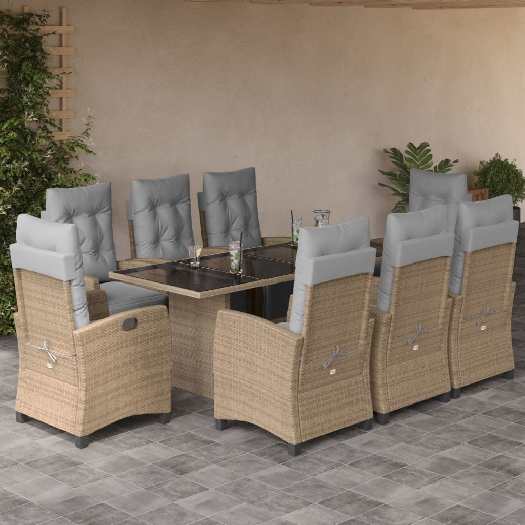 9-delige Tuinset met kussens poly rattan