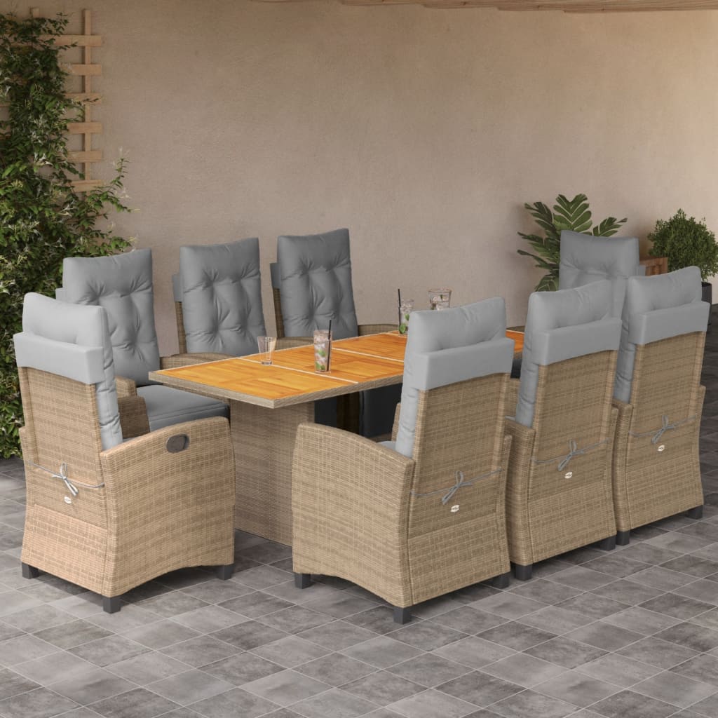 9-delige Tuinset met kussens poly rattan