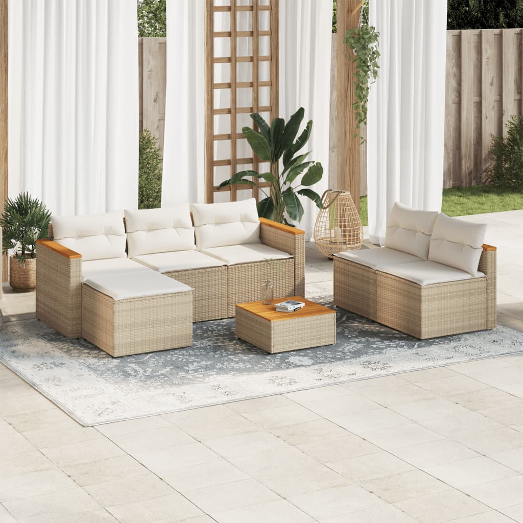 5-delige Loungeset met kussens poly rattan en acaciahout beige