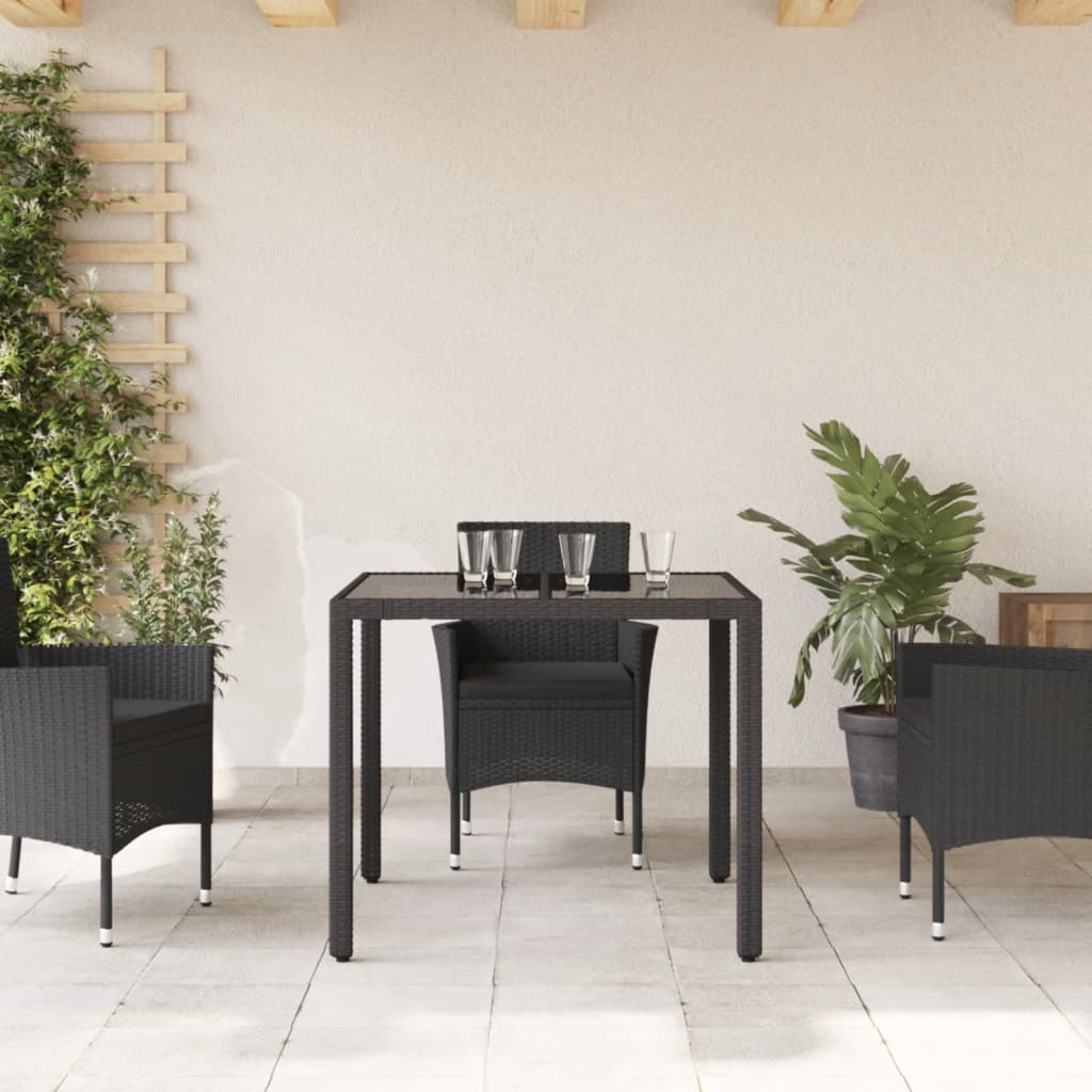 Tuintafel met glazen blad 190x90x75 cm poly rattan