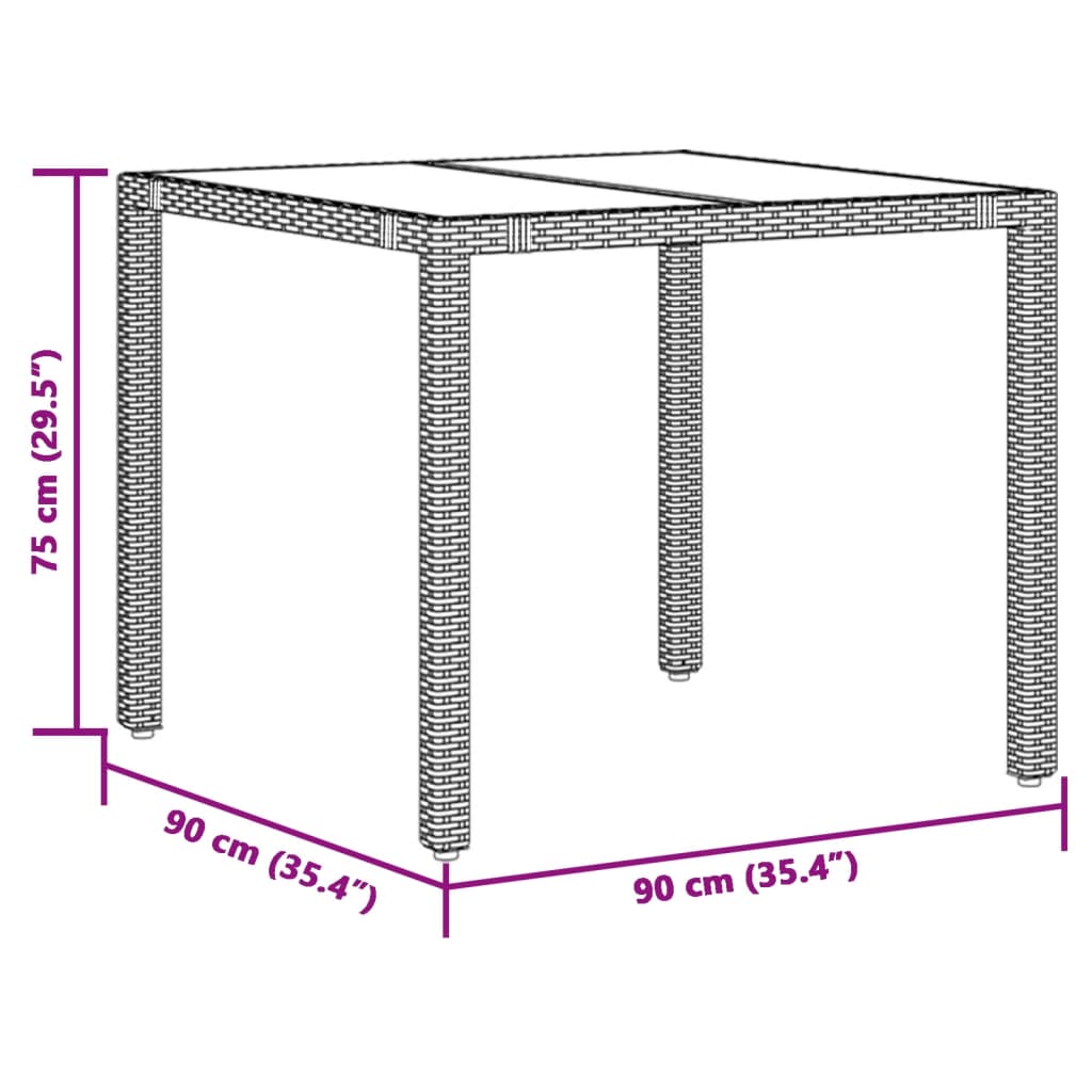 Tuintafel met glazen blad 190x90x75 cm poly rattan