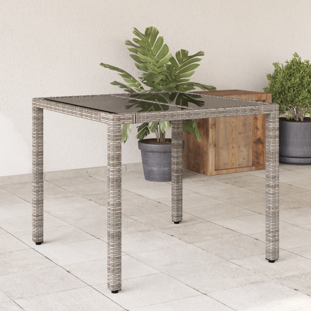 Tuintafel met glazen blad 190x90x75 cm poly rattan